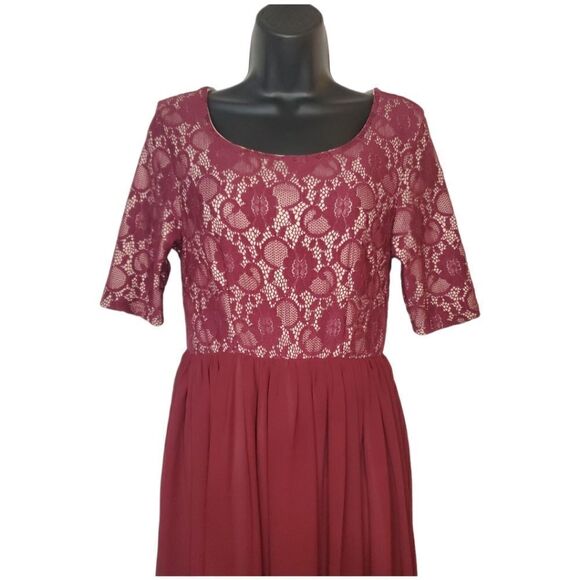 Pinkarose Burgundy Lace Chiffon Dress Size S - Picture 5 of 7